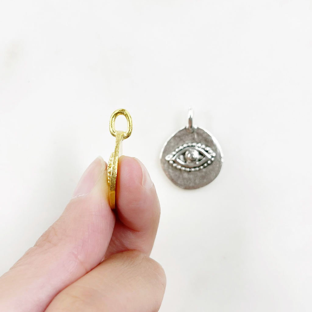 Pewter Evil Eye Charm Metal Pendant in Matte Gold or Matte
