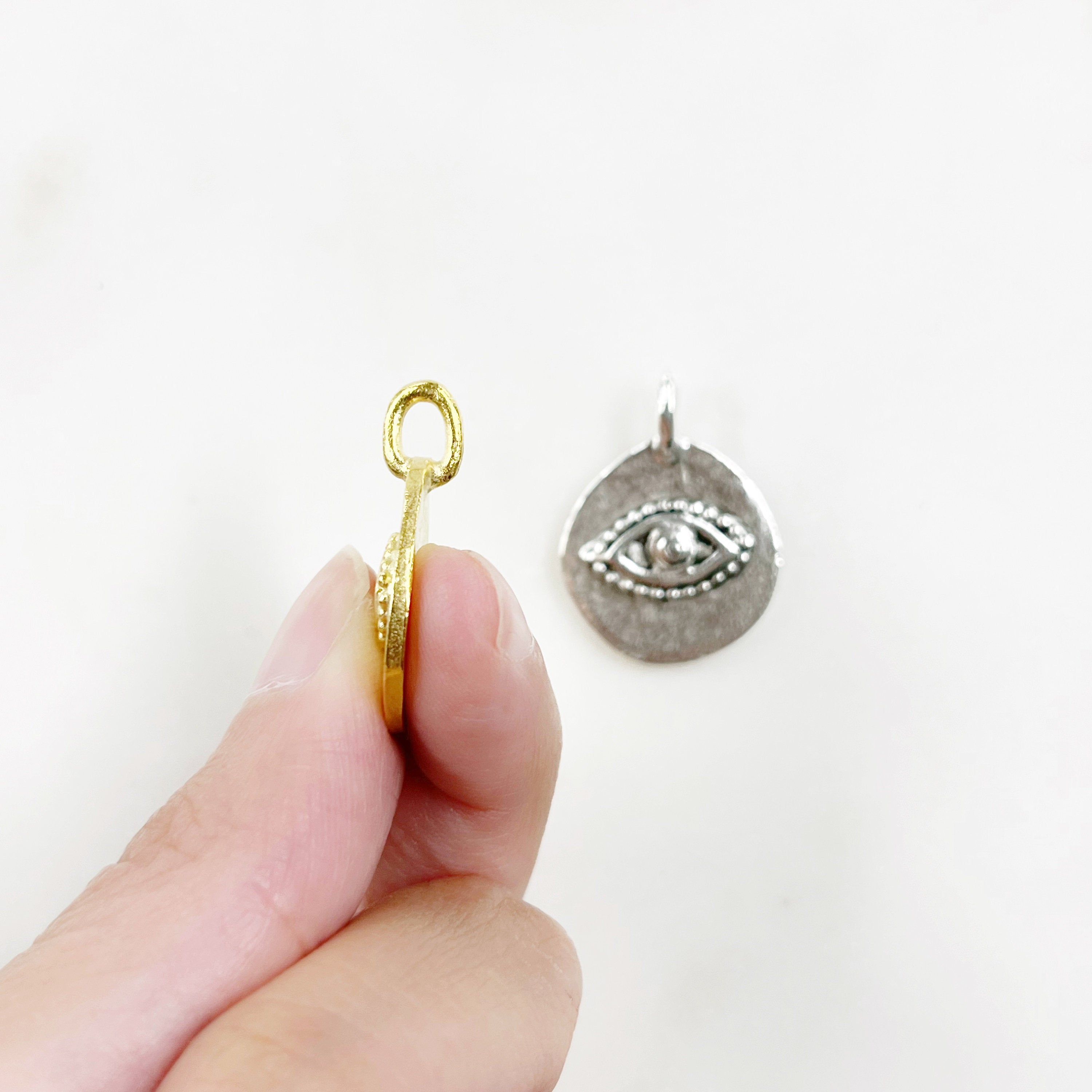 Pewter Evil Eye Charm Metal Pendant in Matte Gold or Matte