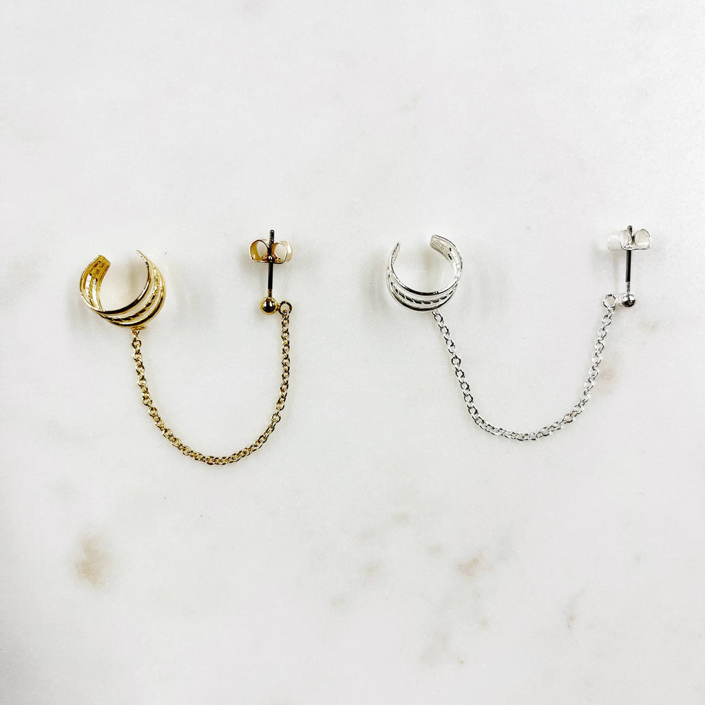 Plated Silver or Gold Metal Earring Cuff with Attached (2pc)