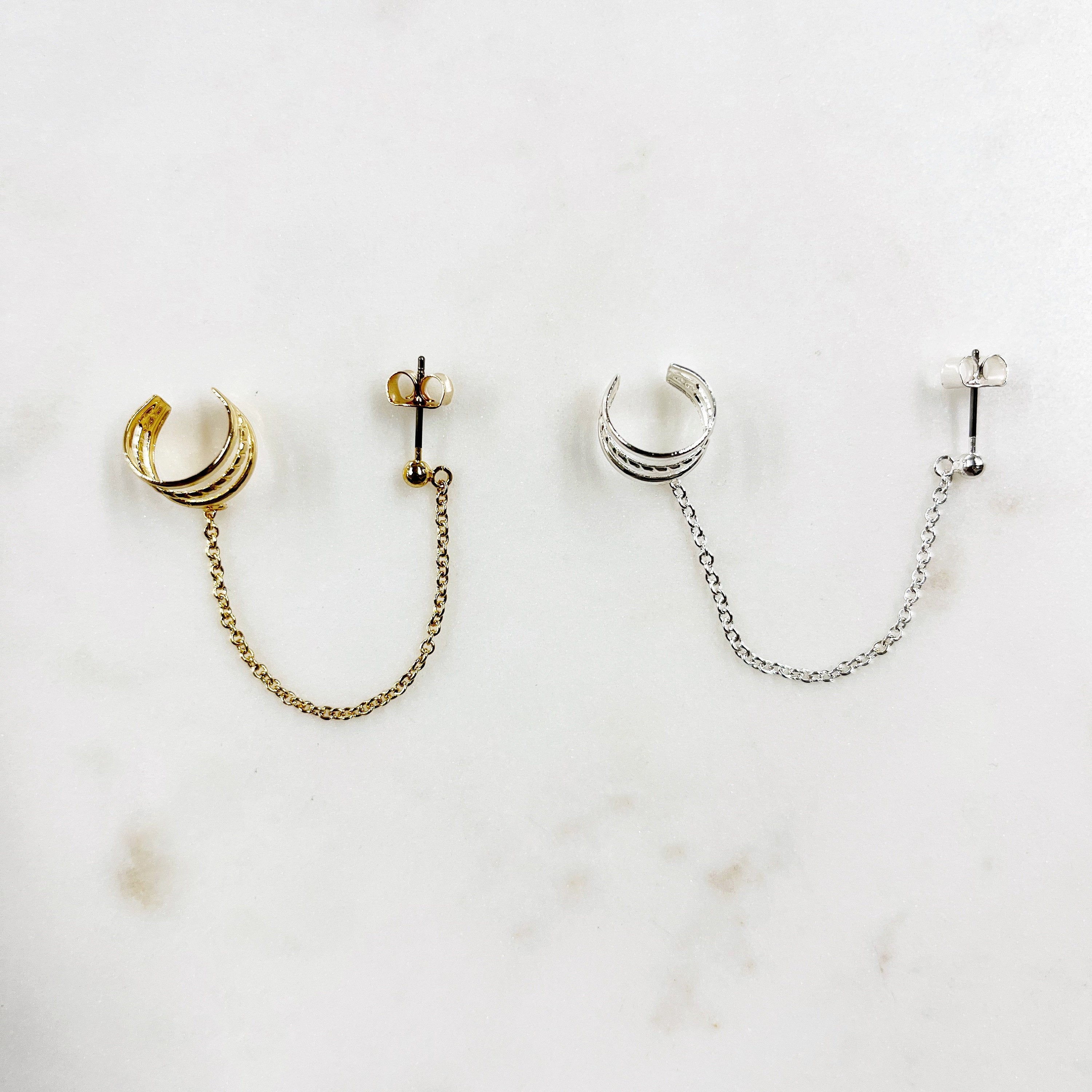 Plated Silver or Gold Metal Earring Cuff with Attached (2pc)