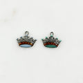 Pewter Silver Detailed Enamel Crown Charm with Loop in Pale