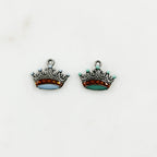 Pewter Silver Detailed Enamel Crown Charm with Loop in Pale