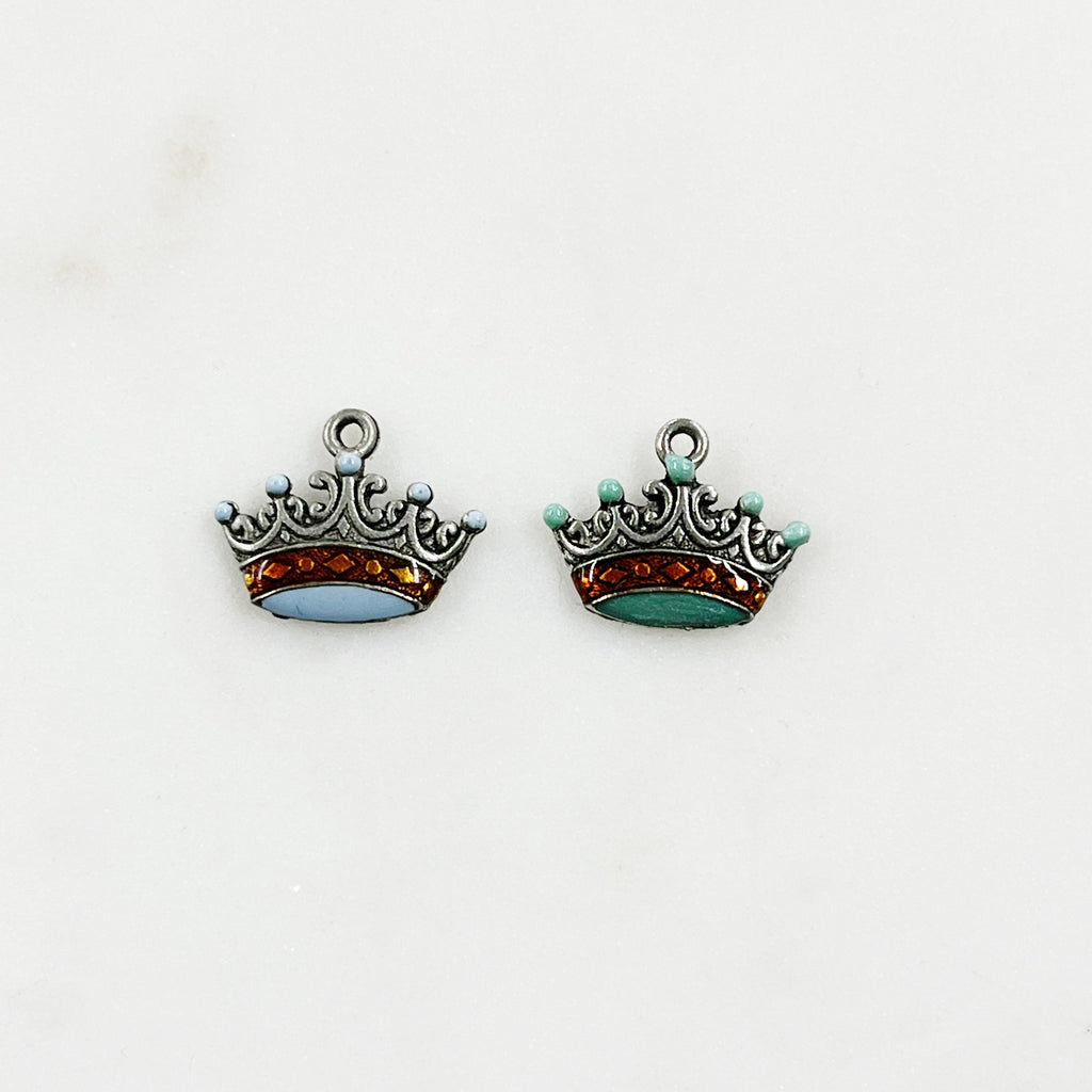 Pewter Silver Detailed Enamel Crown Charm with Loop in Pale – Silver