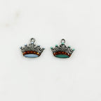 Pewter Silver Detailed Enamel Crown Charm with Loop in Pale – Silver