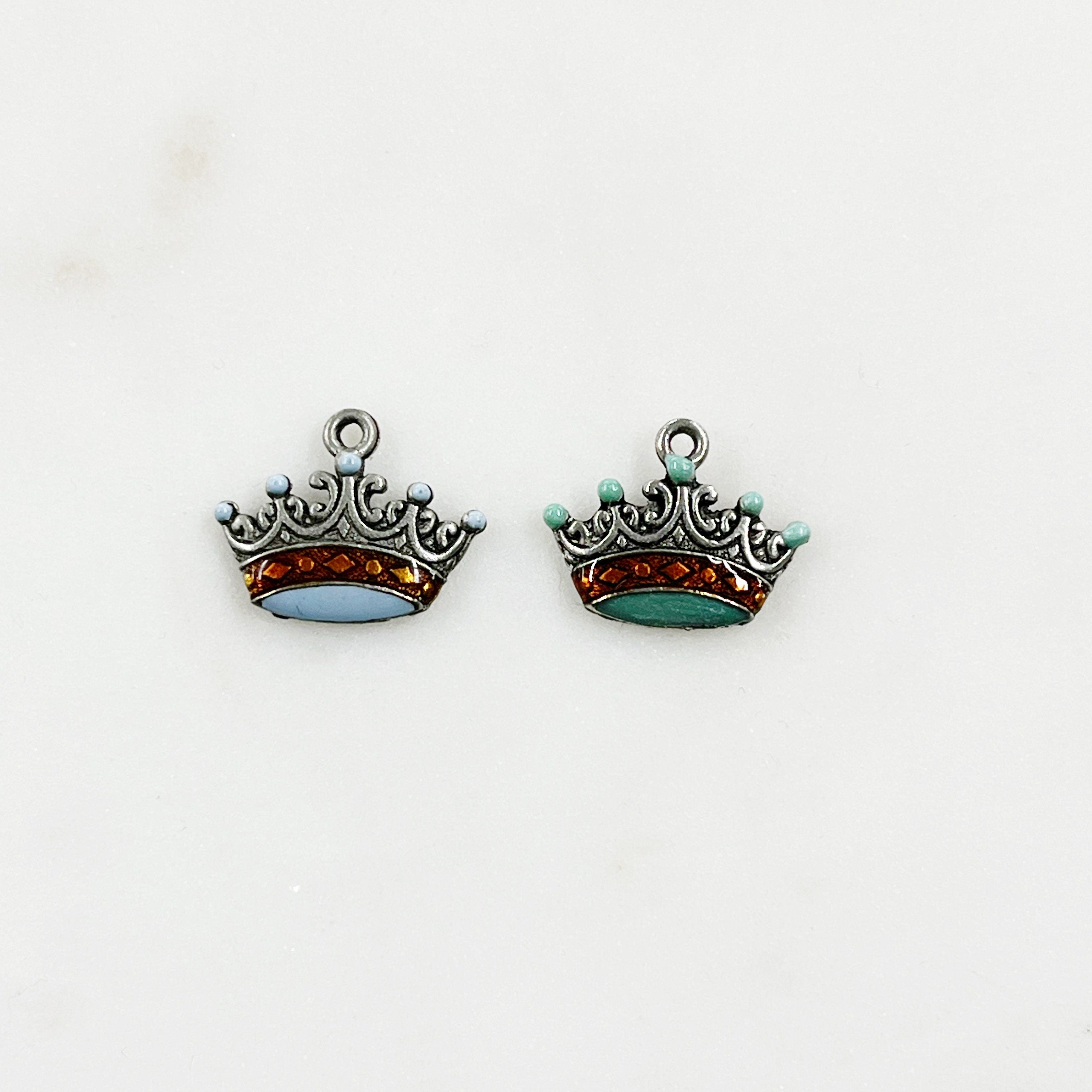 Pewter Silver Detailed Enamel Crown Charm with Loop in Pale – Silver
