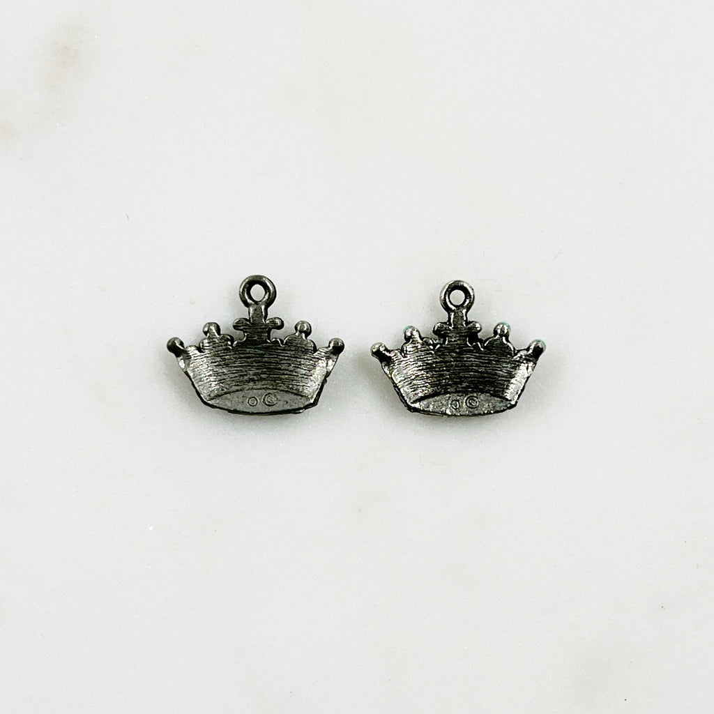 Pewter Silver Detailed Enamel Crown Charm with Loop in Pale – Silver