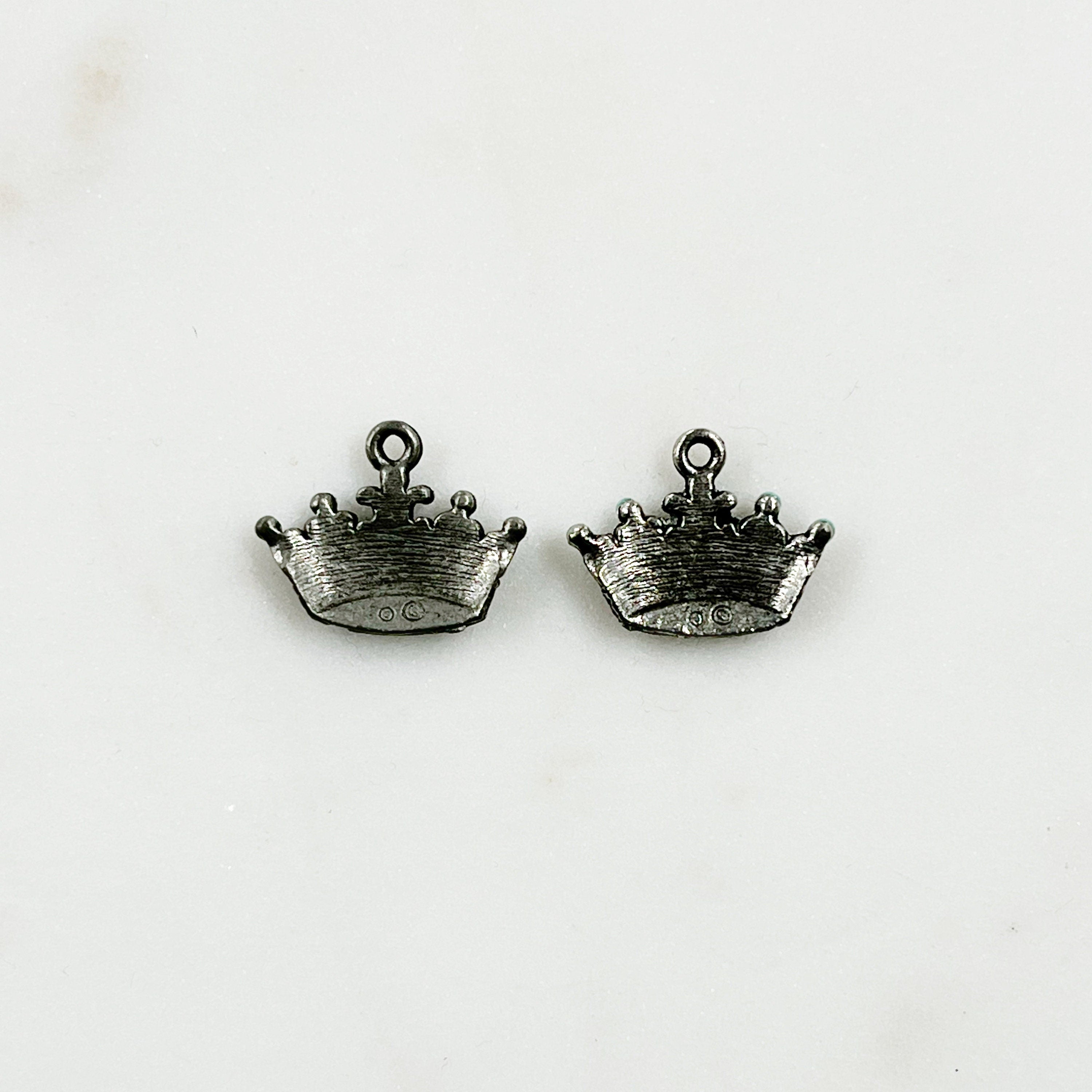 Pewter Silver Detailed Enamel Crown Charm with Loop in Pale – Silver