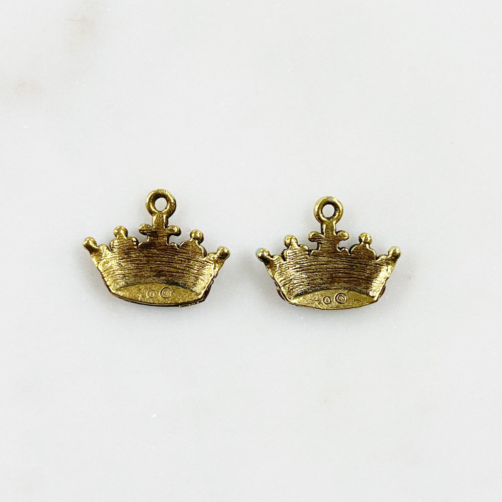 Pewter Gold Detailed Enamel Crown Charm with Loop in Pale Blue
