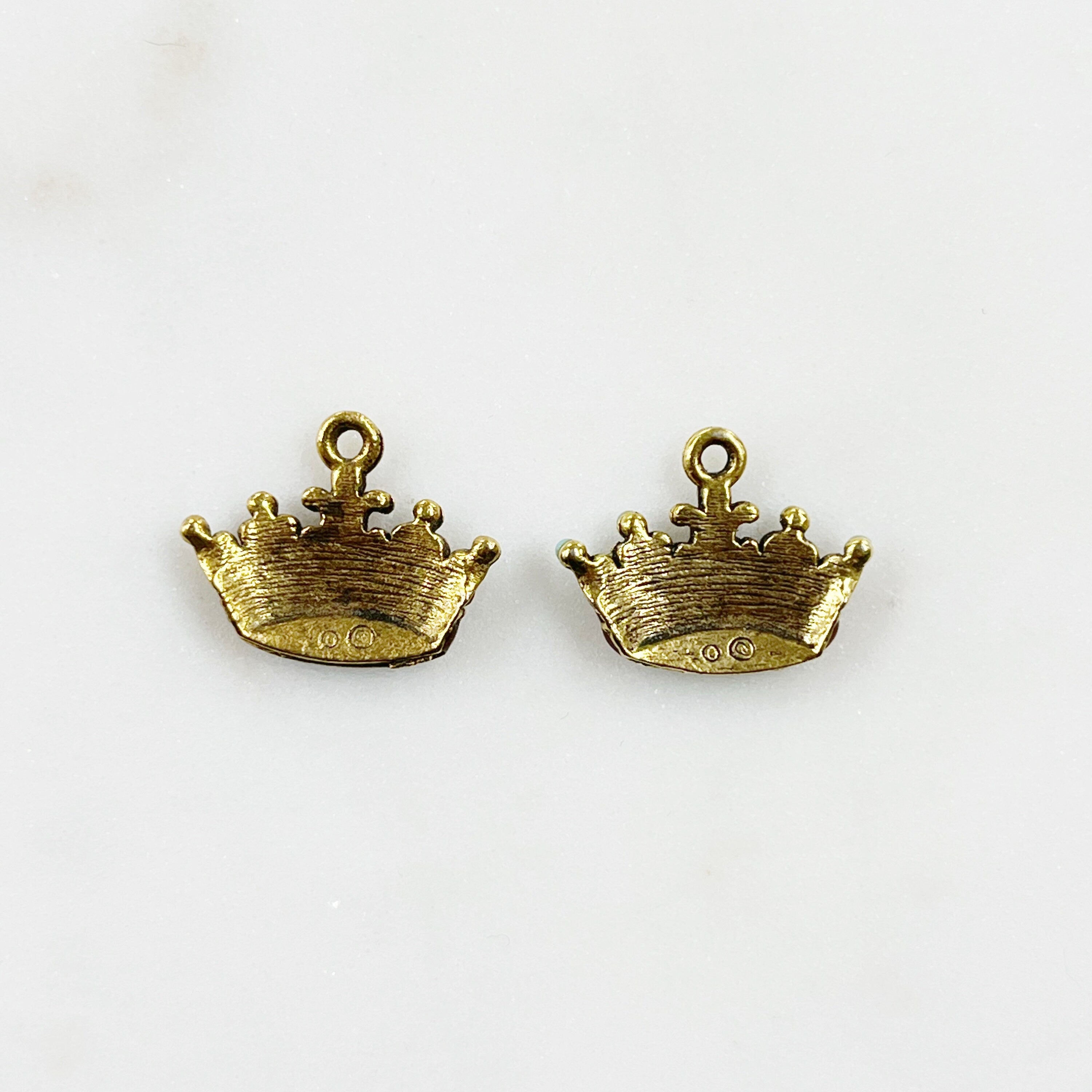 Pewter Gold Detailed Enamel Crown Charm with Loop in Pale Blue