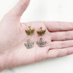 Pewter Small Detailed Crown Charm with Loop in Antique Gold (2pc)