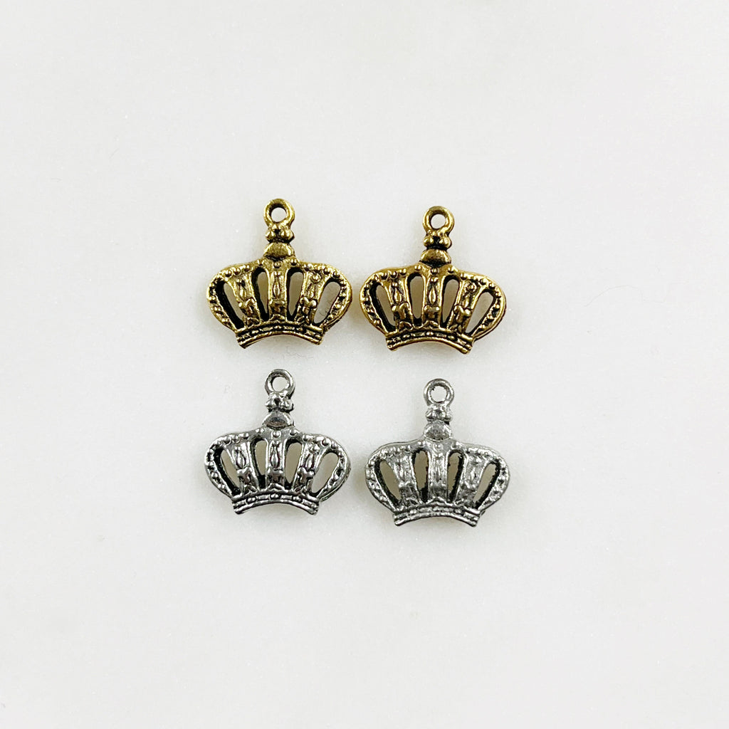 Pewter Small Textured Crown Charm with Loop in Antique Gold (2pc)