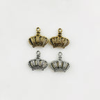 Pewter Small Textured Crown Charm with Loop in Antique Gold (2pc)