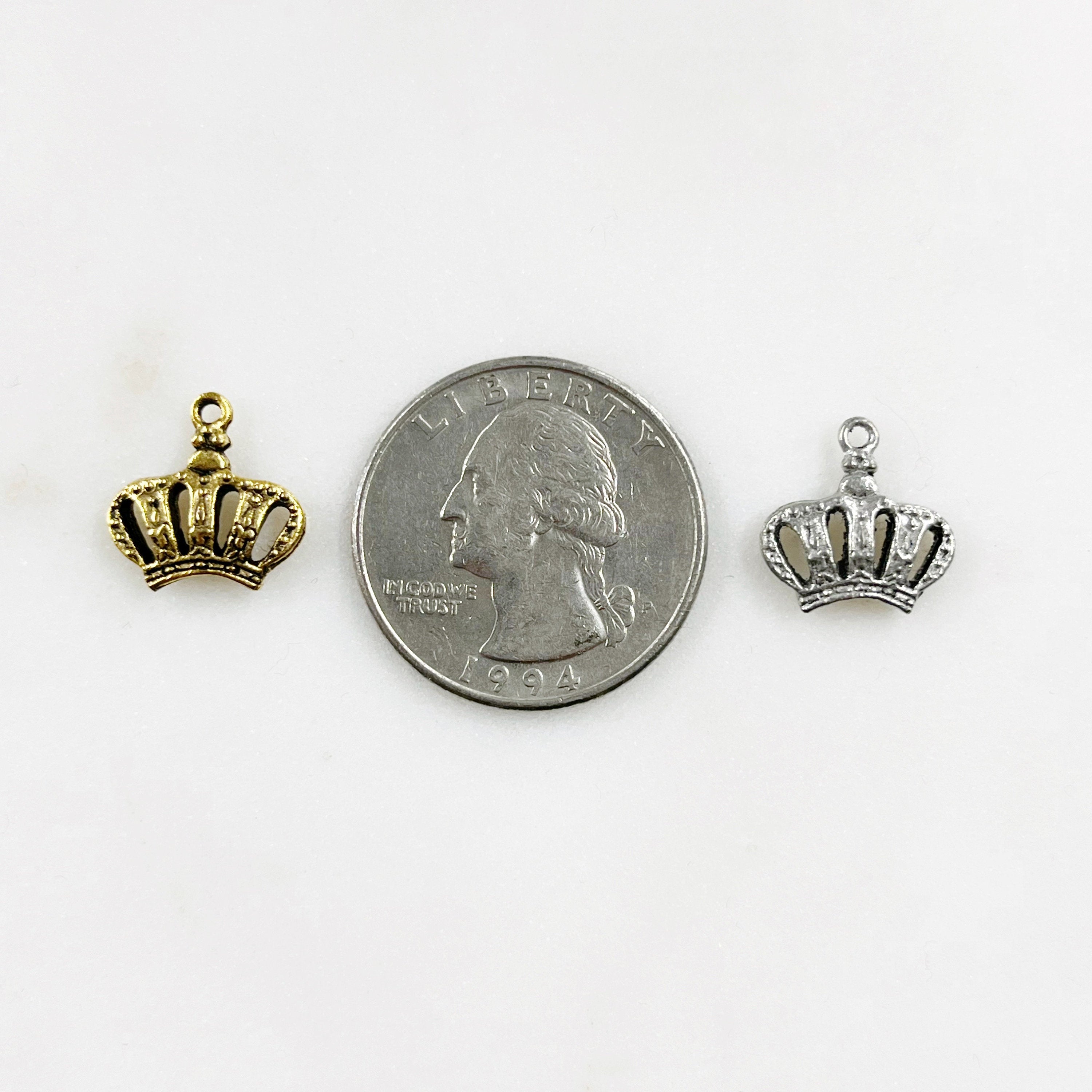 Pewter Small Textured Crown Charm with Loop in Antique Gold (2pc)