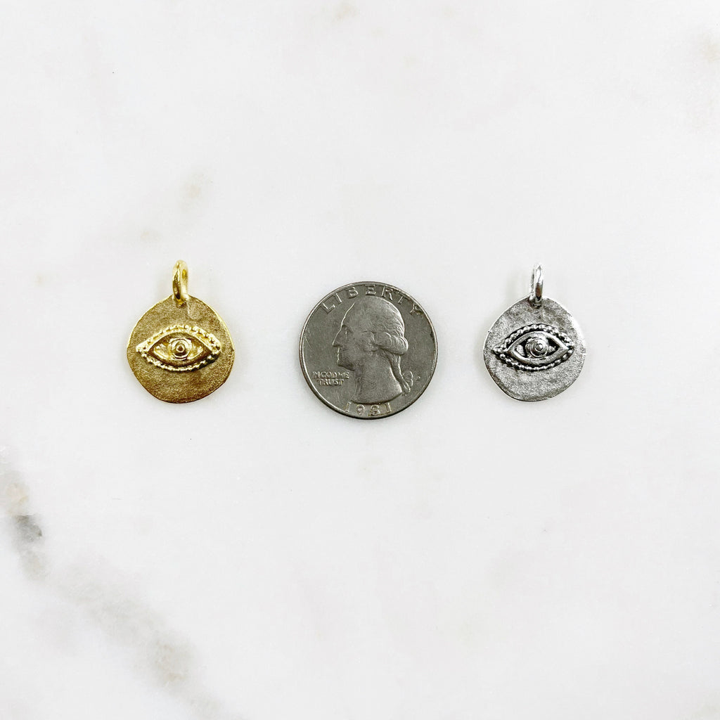 Pewter Evil Eye Charm Metal Pendant in Matte Gold or Matte