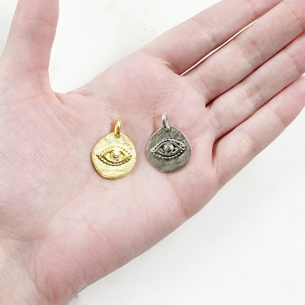 Pewter Evil Eye Charm Metal Pendant in Matte Gold or Matte