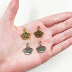 Pewter Small Detailed Crown Charm Royalty Queen King Princess (2pc)