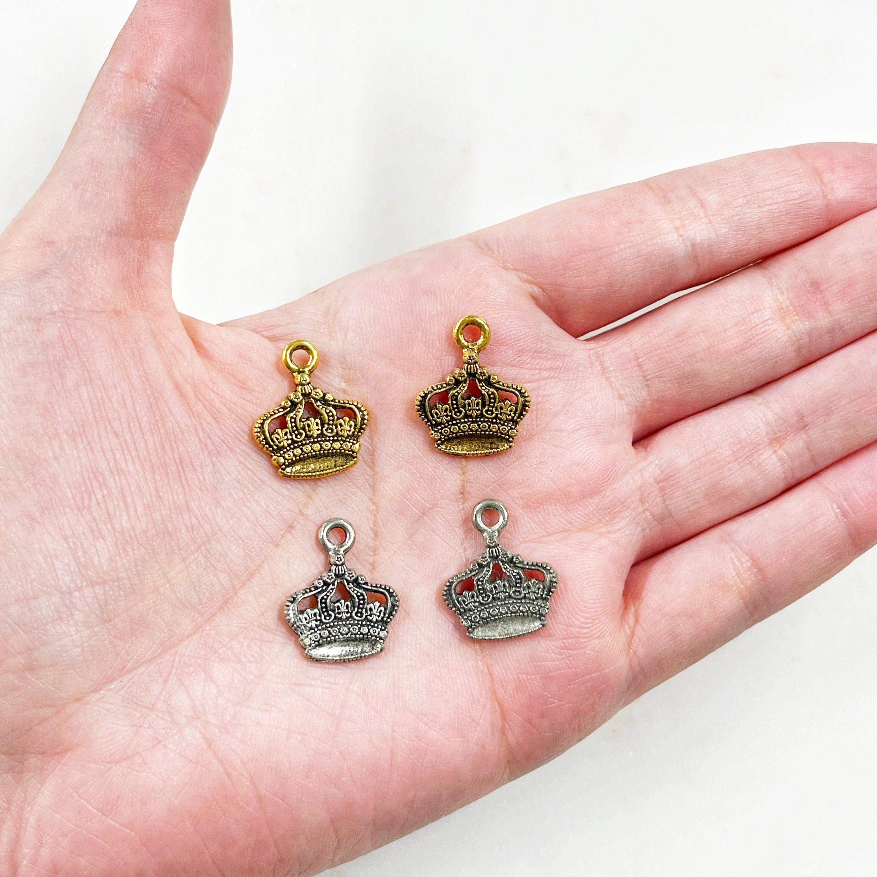 Pewter Small Detailed Crown Charm Royalty Queen King Princess (2pc)