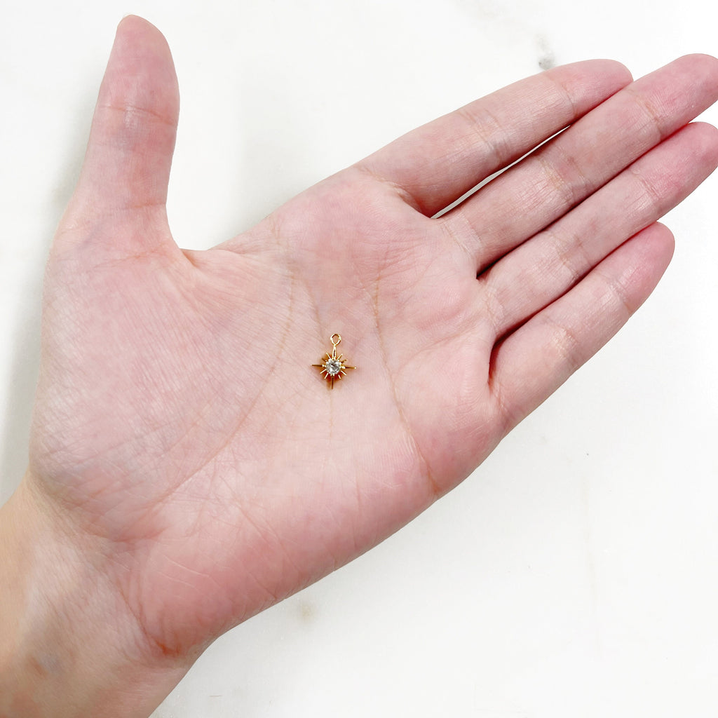 Gold Plated 12 Point Star with CZ North Star Charm Celestial Star