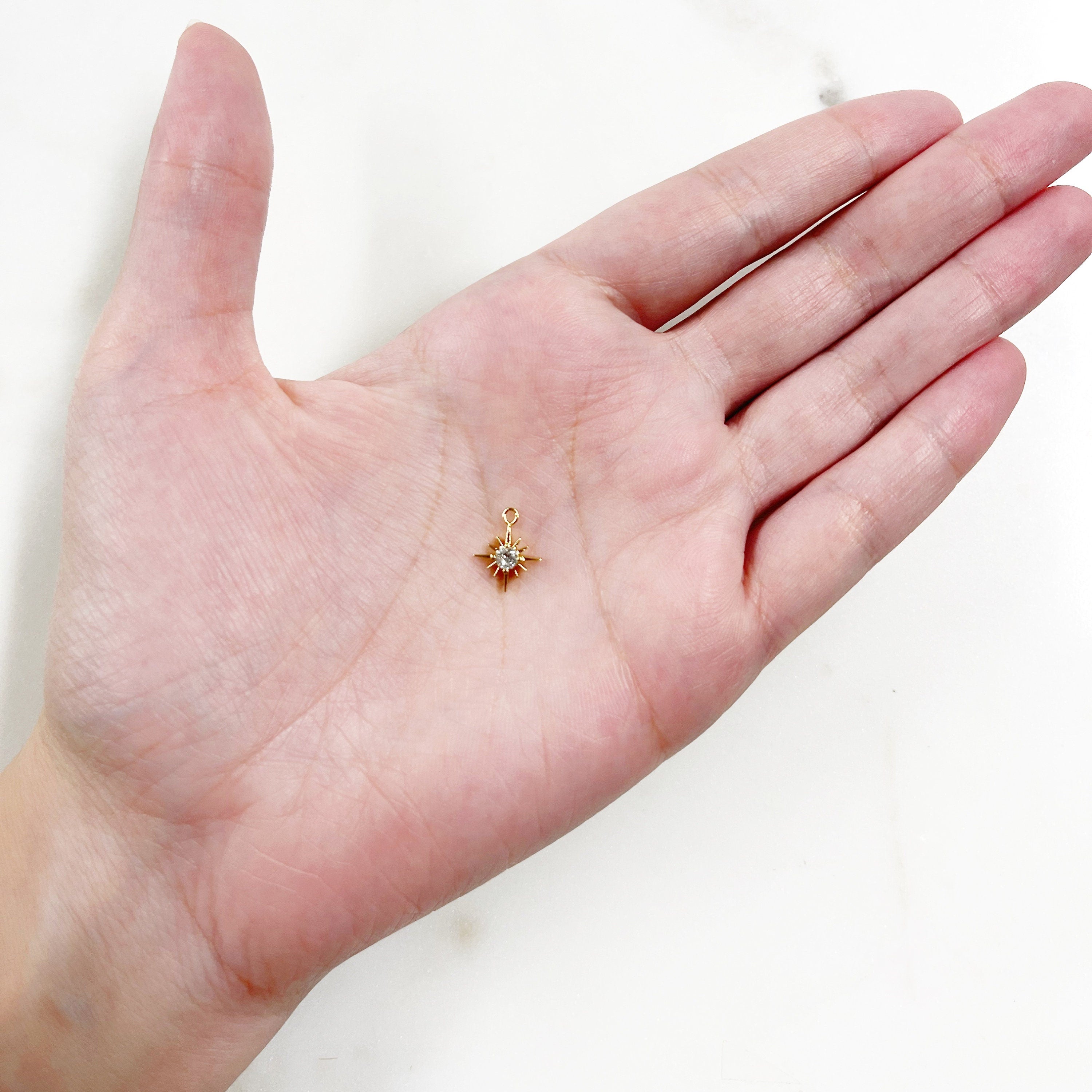 Gold Plated 12 Point Star with CZ North Star Charm Celestial Star