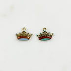 Pewter Gold Detailed Enamel Crown Charm with Loop in Pale Blue