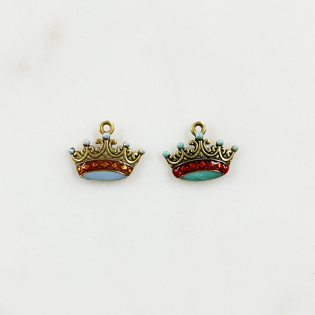 Pewter Gold Detailed Enamel Crown Charm with Loop in Pale Blue – Gold