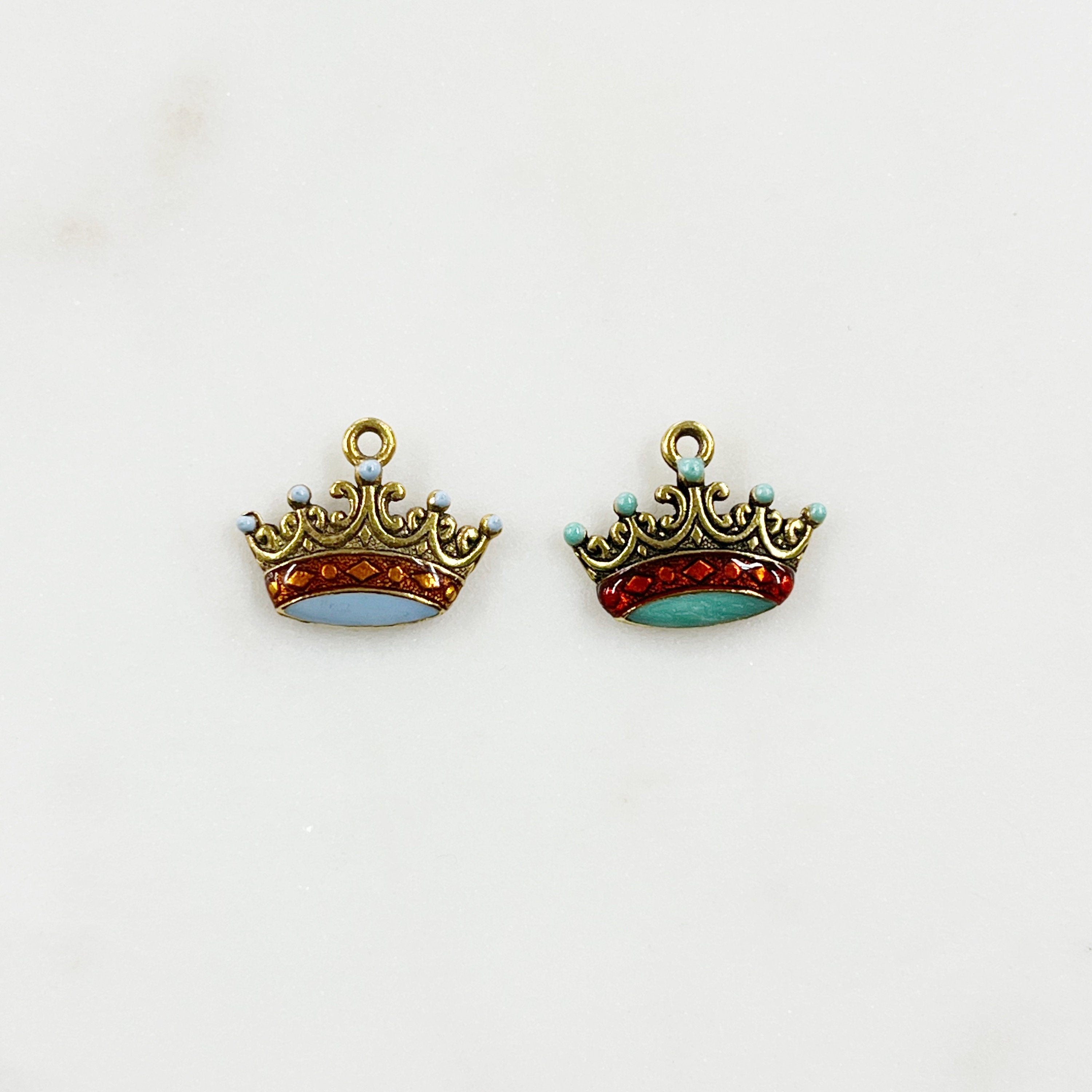 Pewter Gold Detailed Enamel Crown Charm with Loop in Pale Blue – Gold