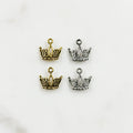 Pewter Small Detailed Crown Charm with Loop in Antique Gold (2pc)