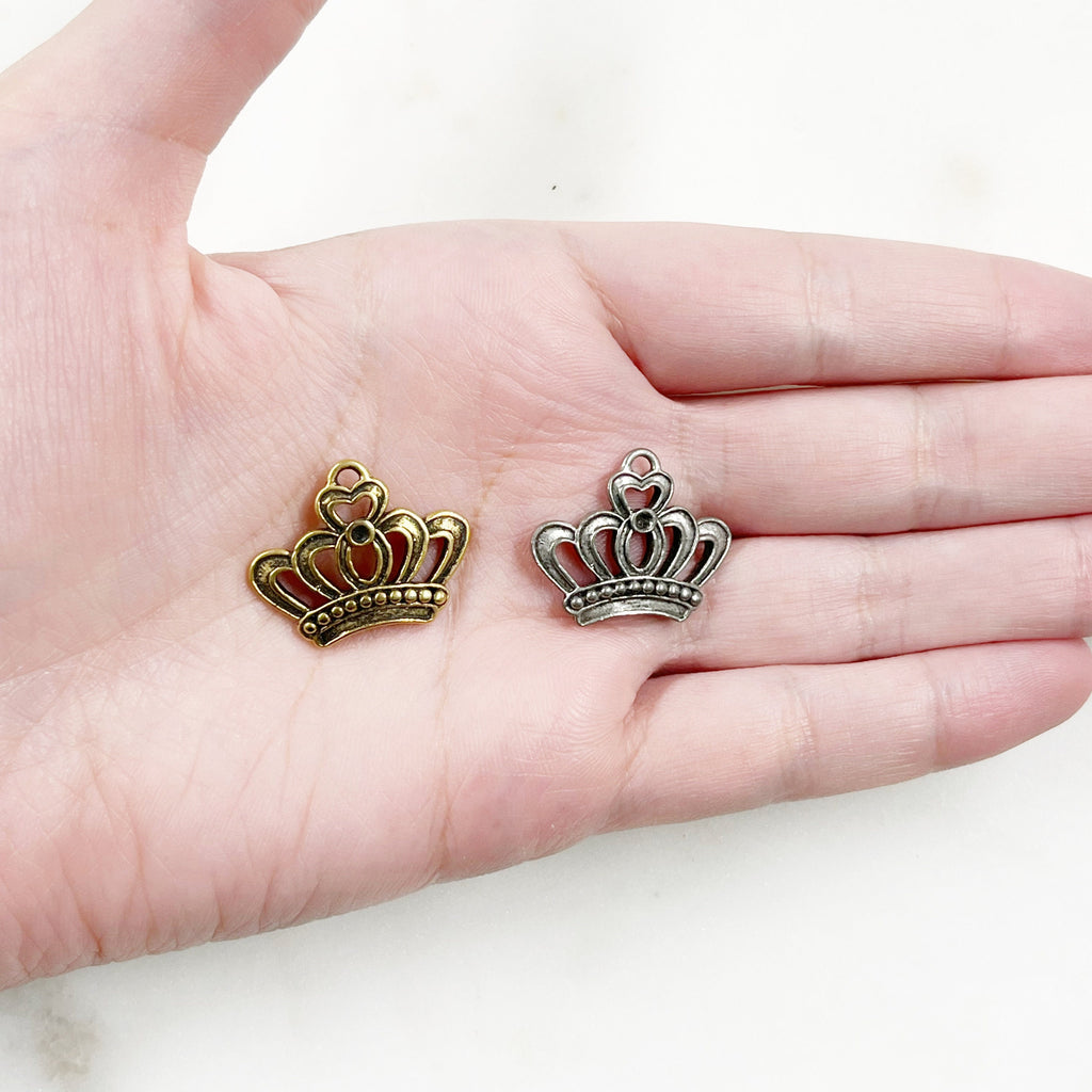 Pewter Medium Crown Royalty Queen Princess Charm with Loop (2pc)