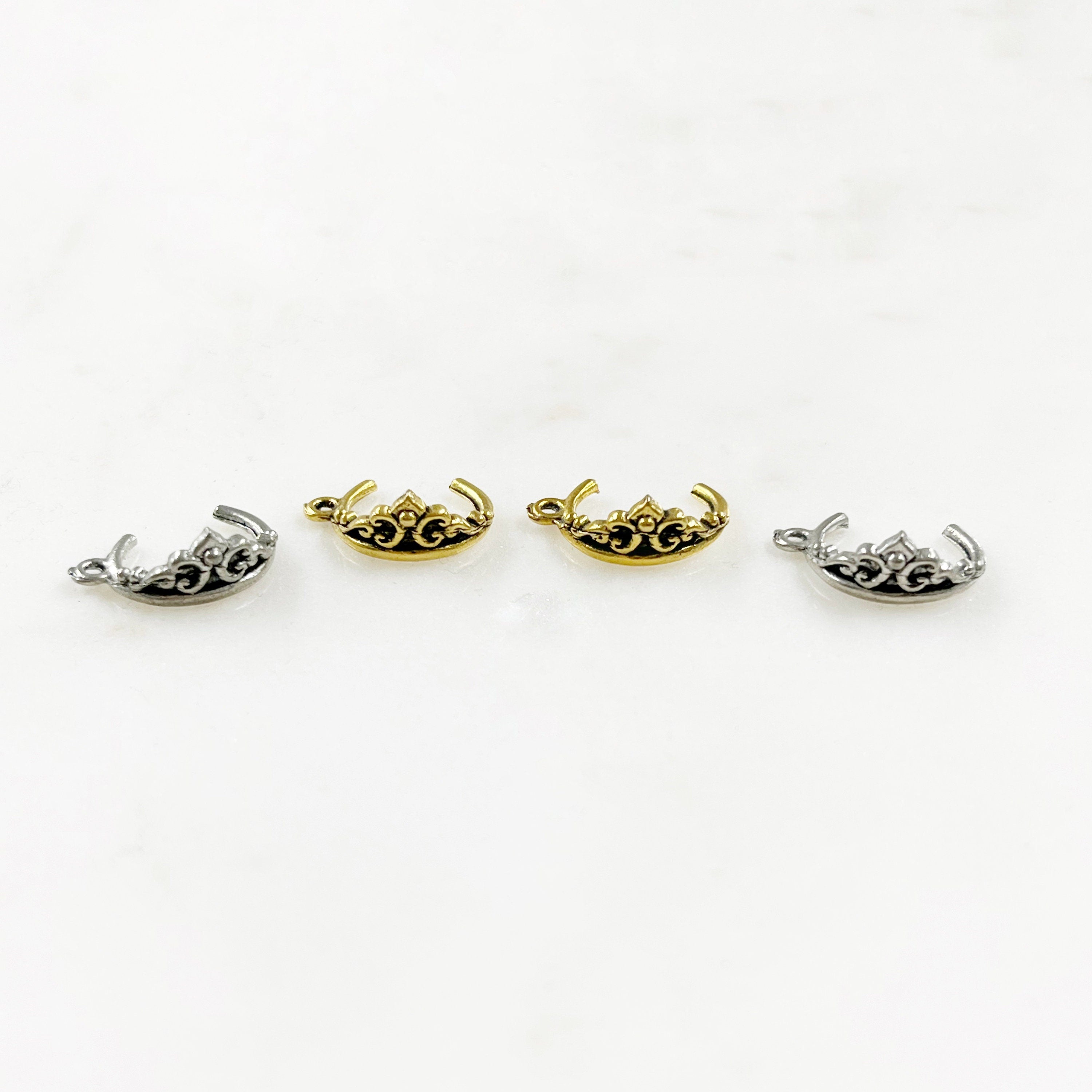 Pewter Small 3D Tiara Charm with Loop in Antique Gold (2pc)