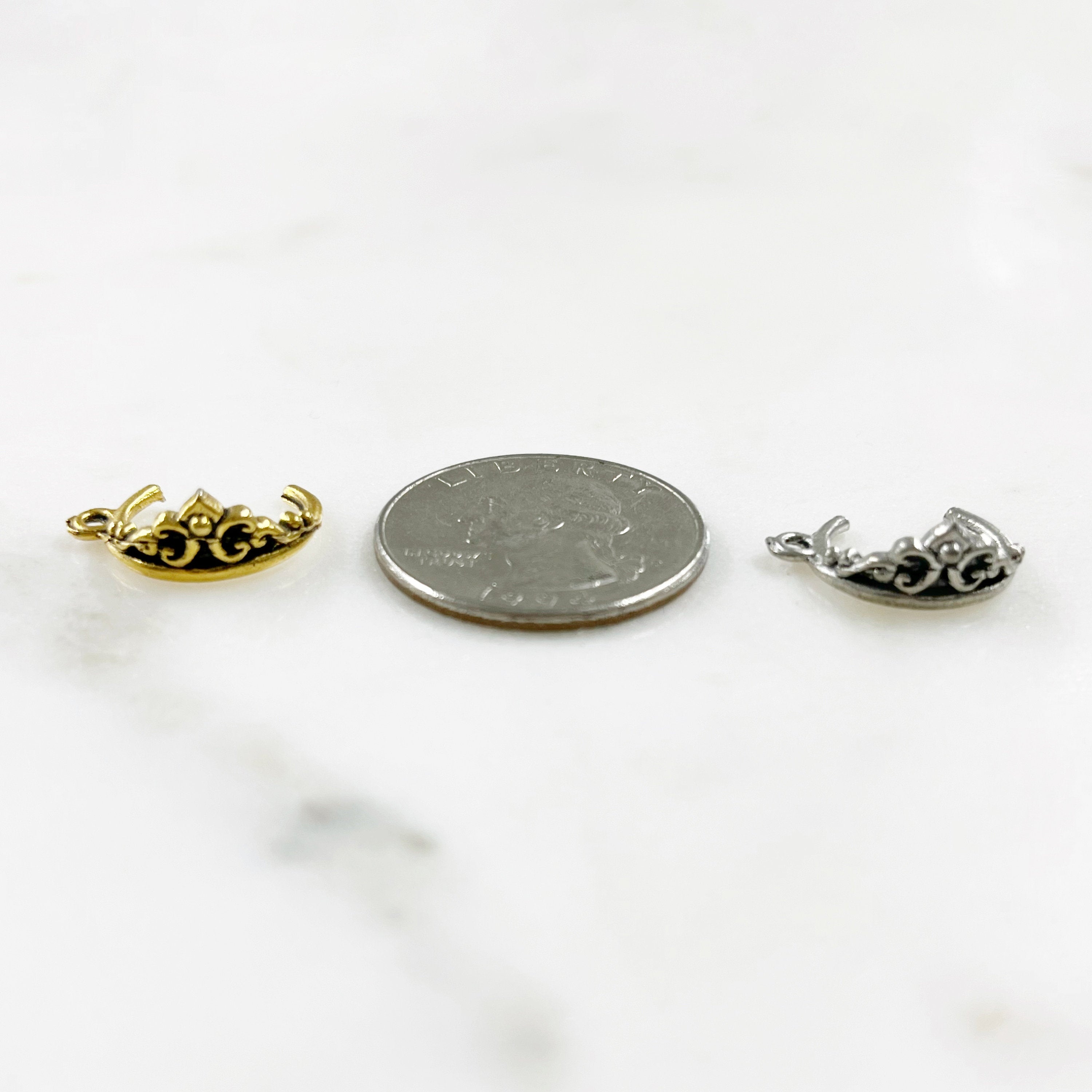 Pewter Small 3D Tiara Charm with Loop in Antique Gold (2pc)