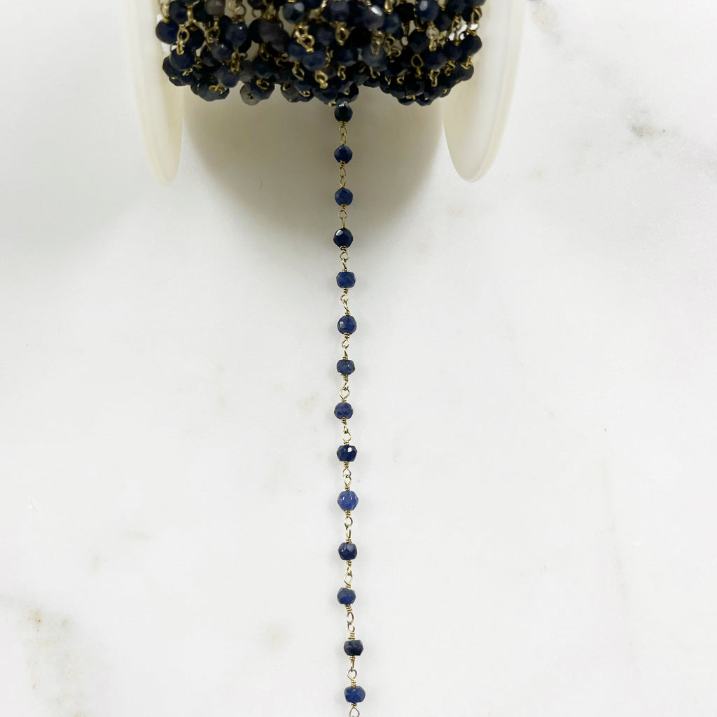 Vermeil Dainty Sapphire Beaded Wire Wrapped Chain Blue – Sold by the Foot