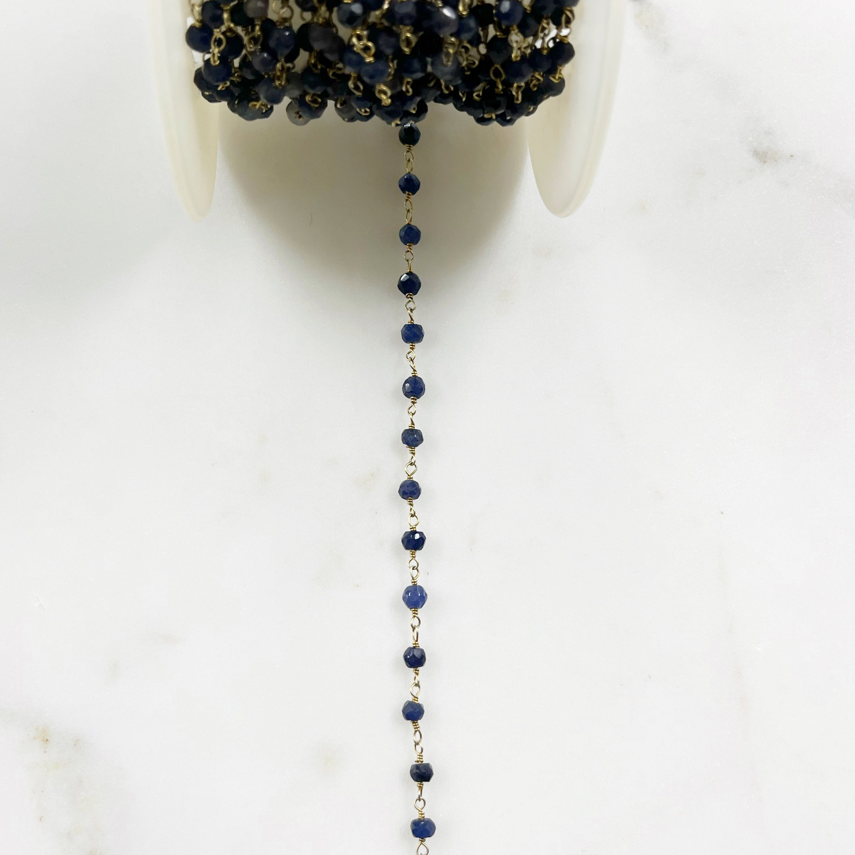 Vermeil Dainty Sapphire Beaded Wire Wrapped Chain Blue – Sold by the Foot