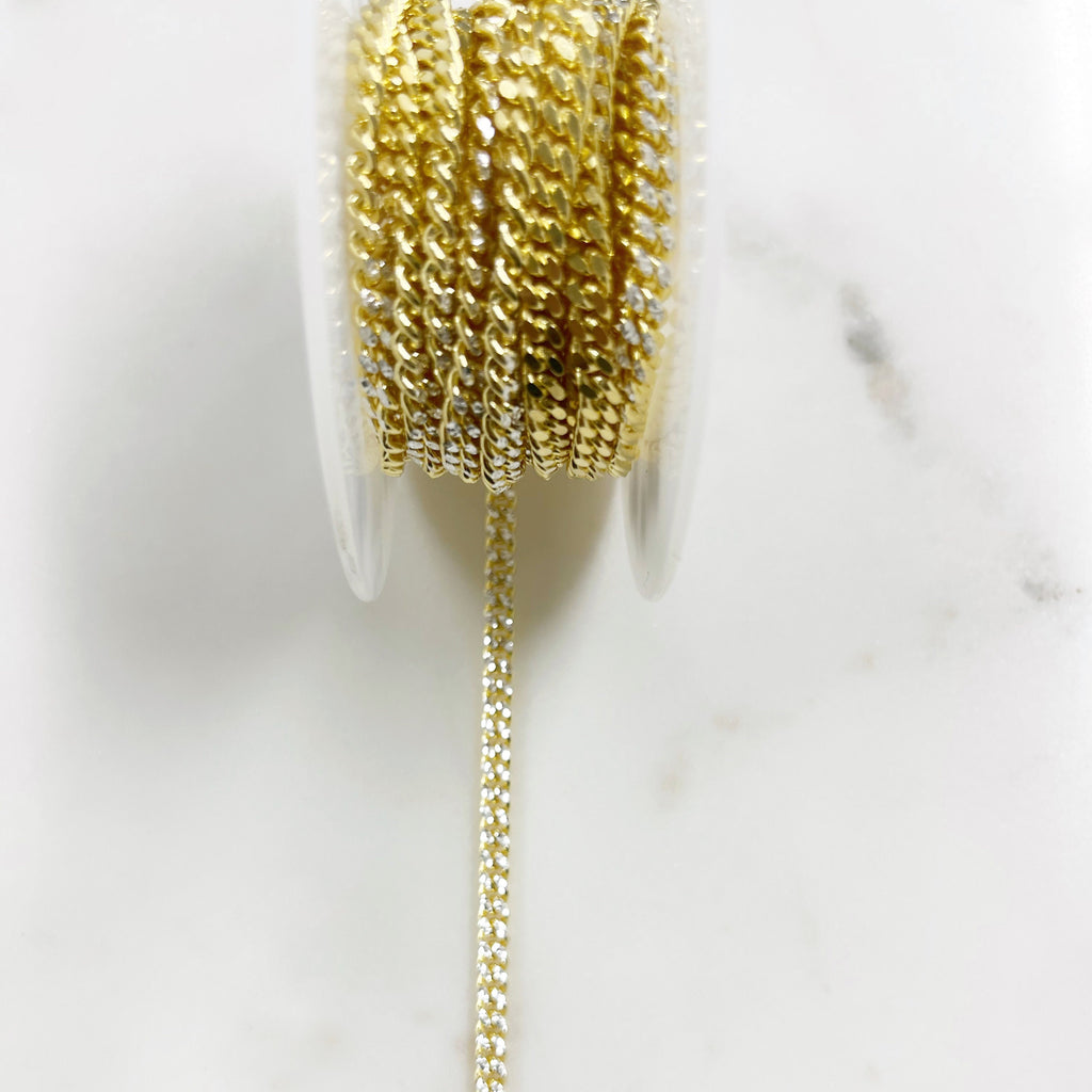 4mmx4mm Vermeil Gold Two Tone Flat Diamond Cut Curb Chain – Sold by the Foot