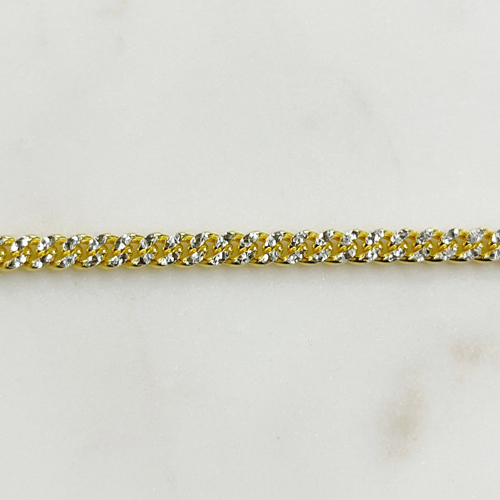 4mmx4mm Vermeil Gold Two Tone Flat Diamond Cut Curb Chain – Sold by the Foot