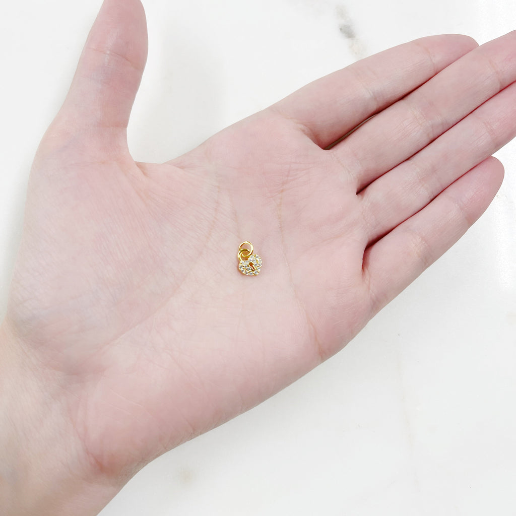 Gold Plated Teeny Tiny CZ Heart Shaped Pad Lock Charm with Jumpring
