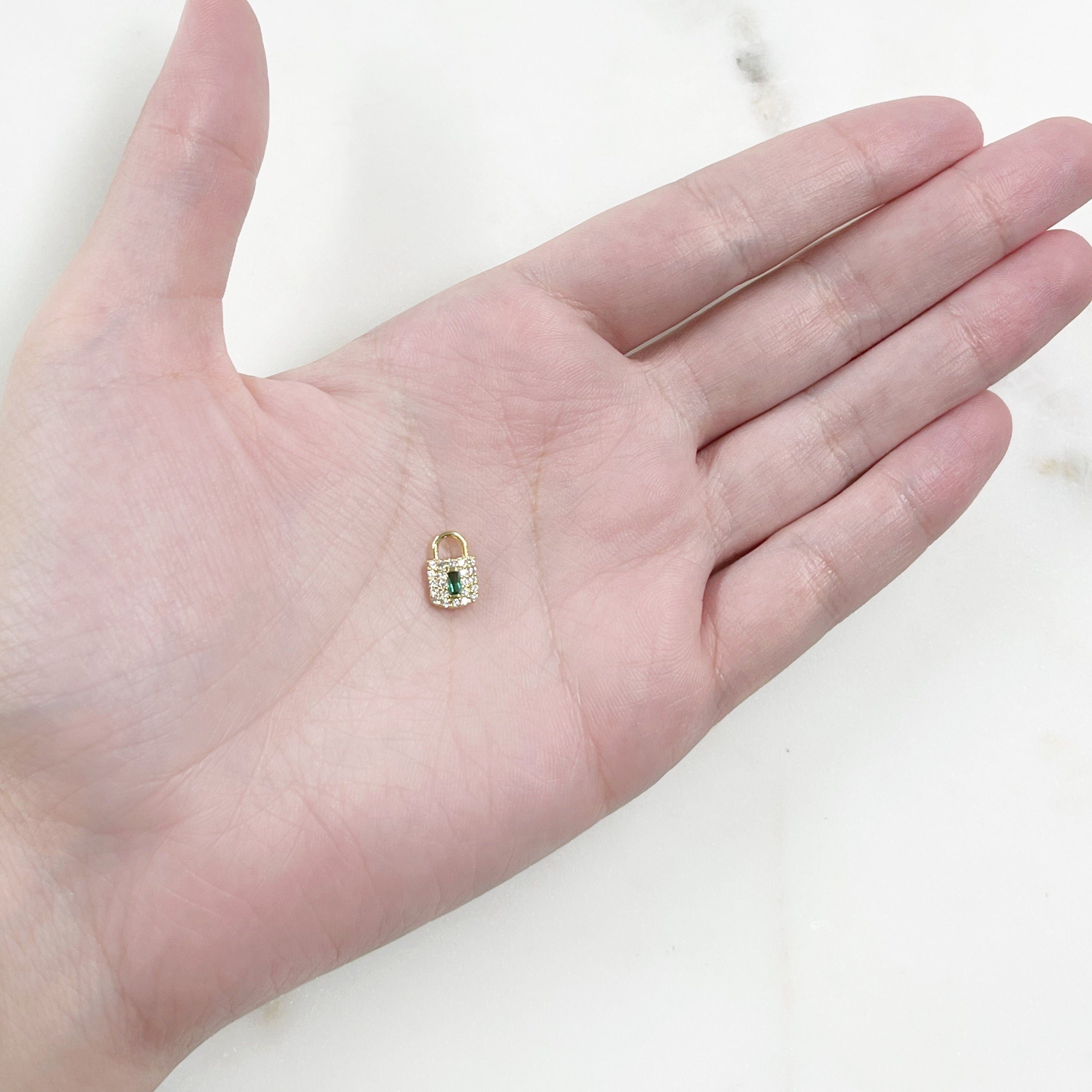 Gold Plated Small Clear CZ and Emerald Colored Cubic Zirconia Pad