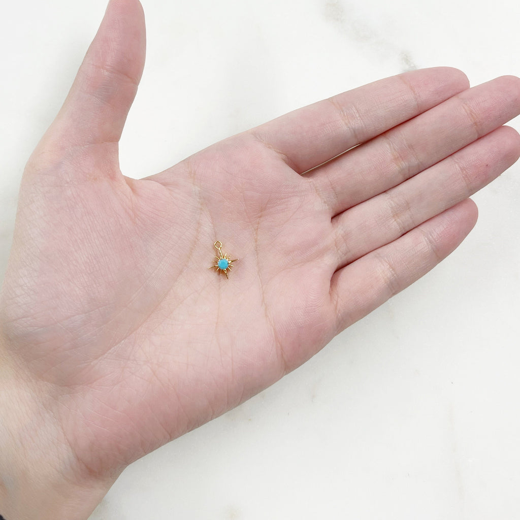 Gold Plated 12 Point Star with Turquoise Color CZ North Star Charm