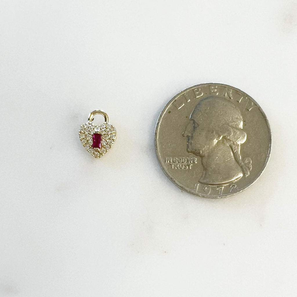 Gold Plated Small CZ and Ruby Colored Crystal Detailed Heart Shaped