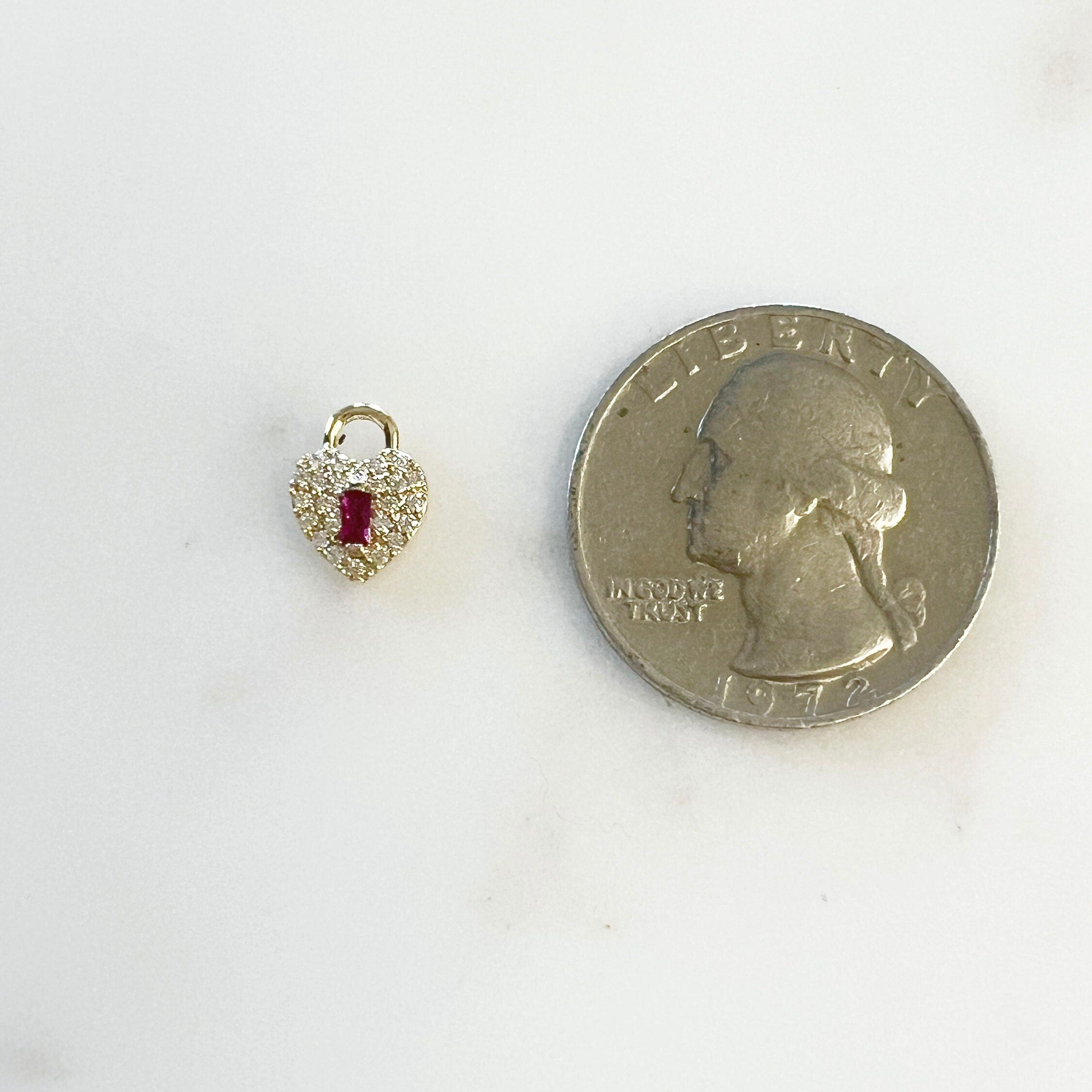 Gold Plated Small CZ and Ruby Colored Crystal Detailed Heart Shaped