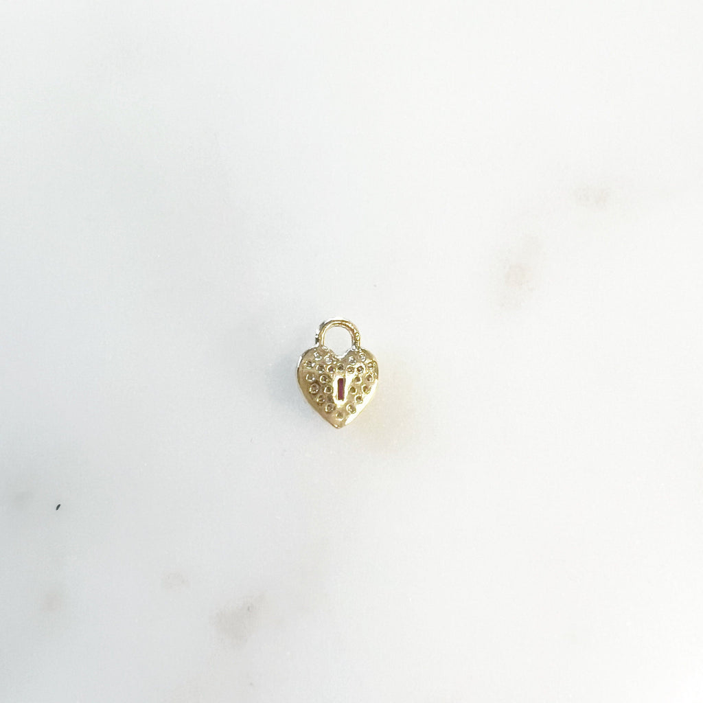 Gold Plated Small CZ and Ruby Colored Crystal Detailed Heart Shaped
