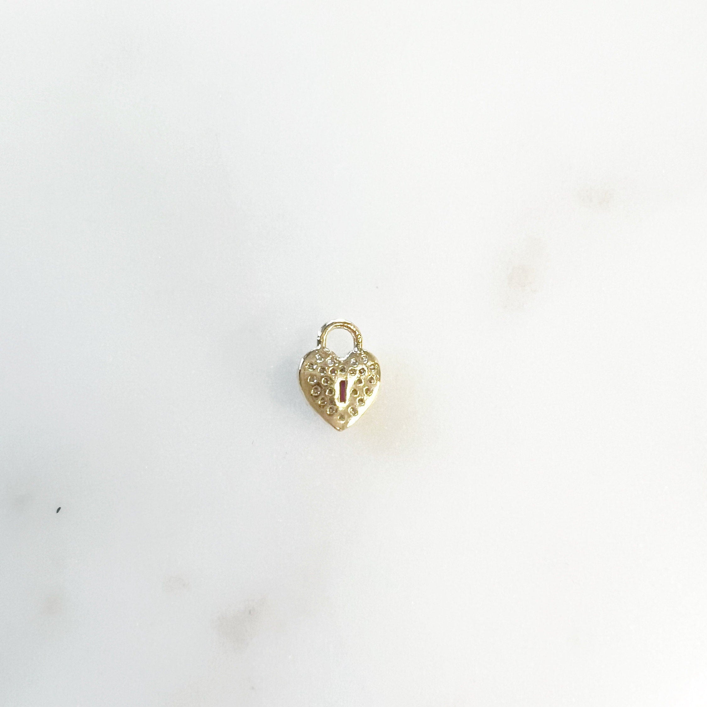 Gold Plated Small CZ and Ruby Colored Crystal Detailed Heart Shaped