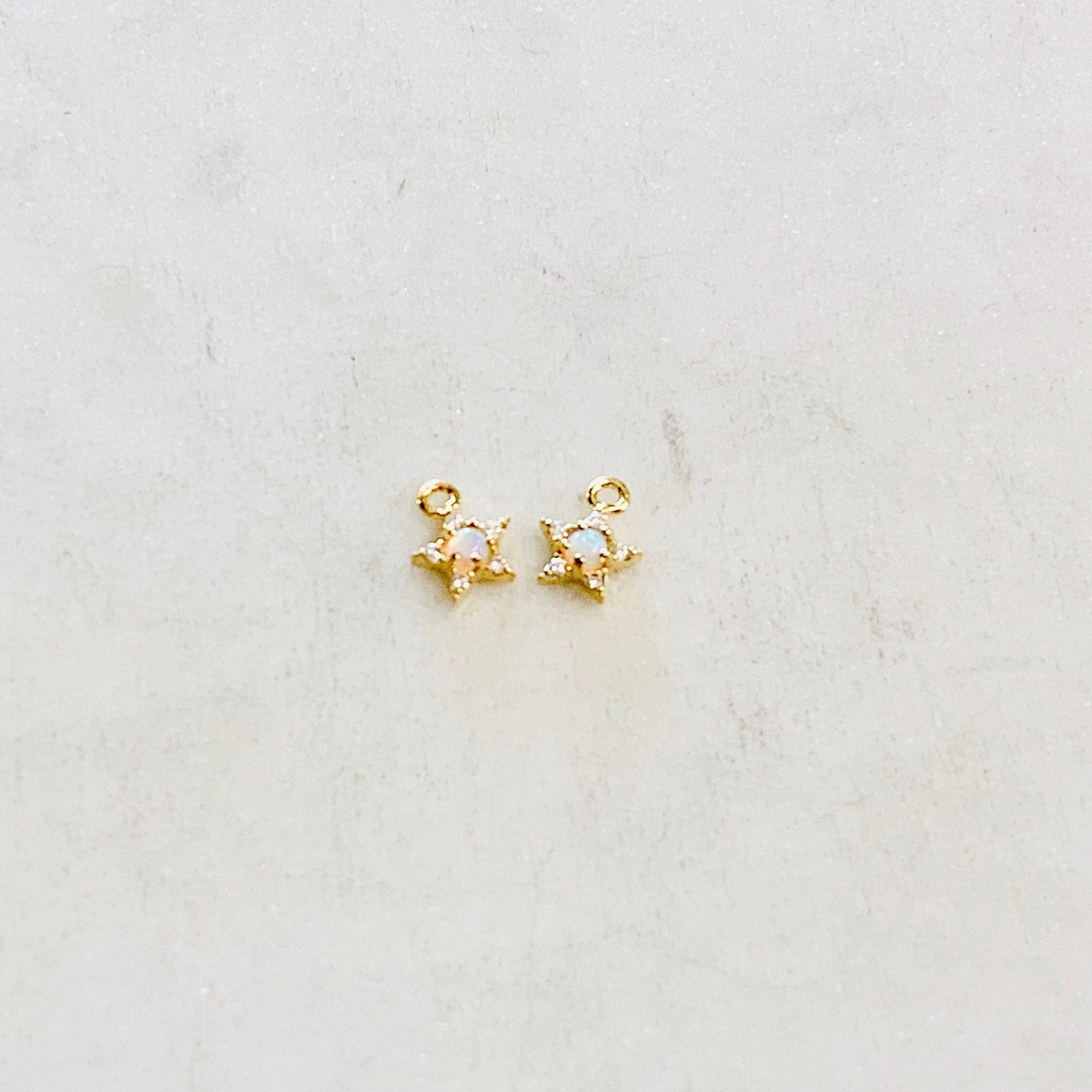 Gold Plated Tiny Small Star Celestial Opal Vintage Charm Gold Coin (2pc)