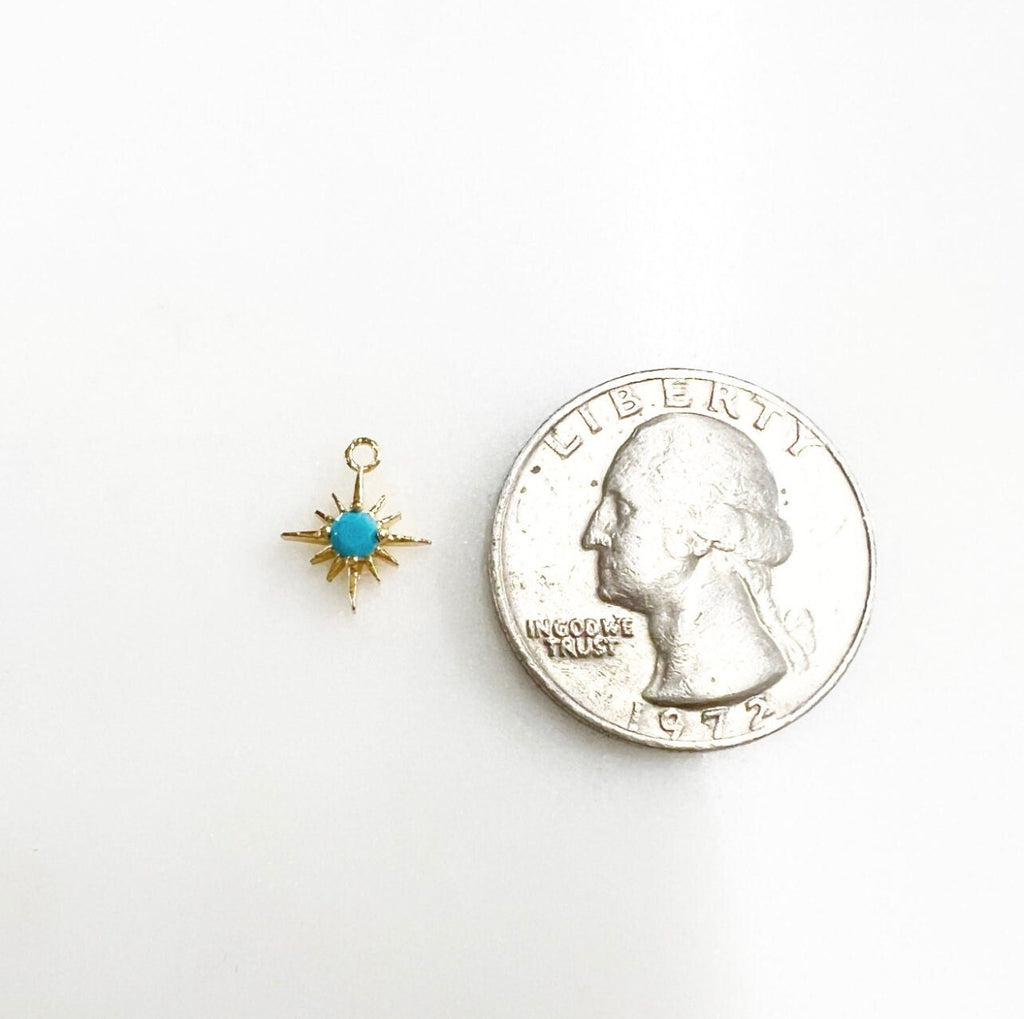 Gold Plated 12 Point Star with Turquoise Color CZ North Star Charm