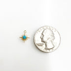 Gold Plated 12 Point Star with Turquoise Color CZ North Star Charm