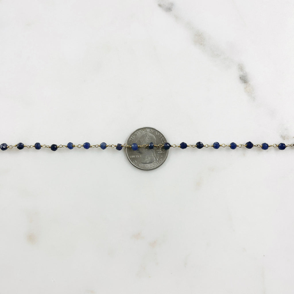 Vermeil Dainty Sapphire Beaded Wire Wrapped Chain Blue – Sold by the Foot