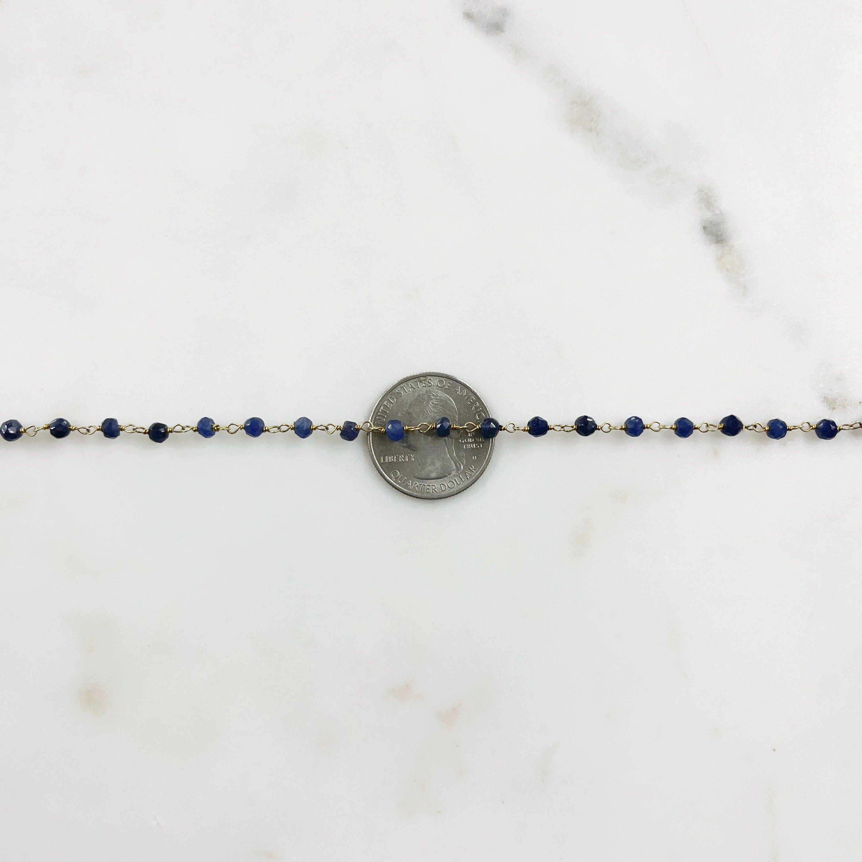 Vermeil Dainty Sapphire Beaded Wire Wrapped Chain Blue – Sold by the Foot