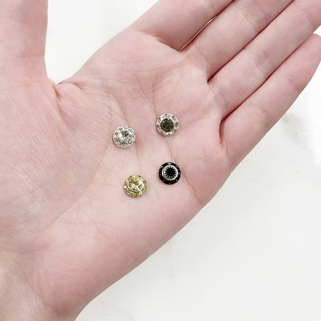 10mm Base Metal Circle Shrag Swarovski Crystal Button with Silver Back (10pc)