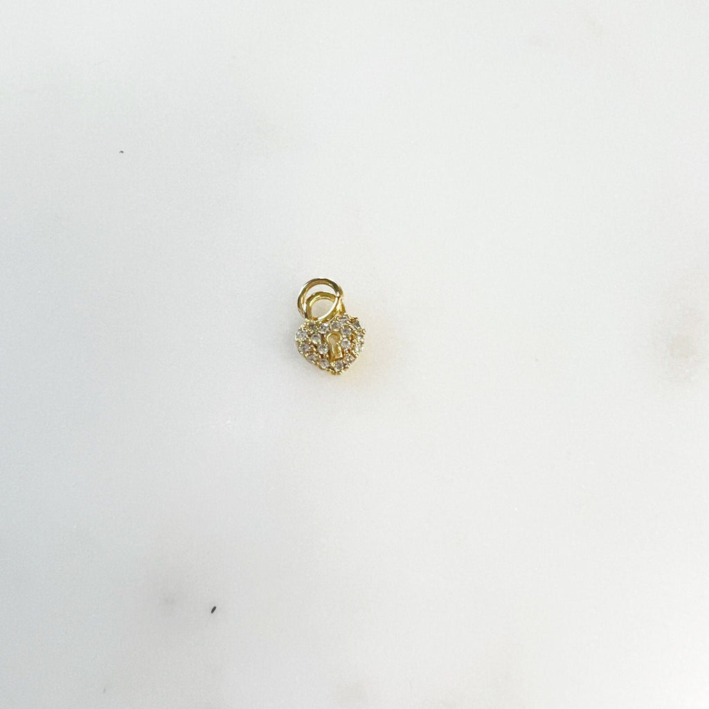Gold Plated Teeny Tiny CZ Heart Shaped Pad Lock Charm with Jumpring