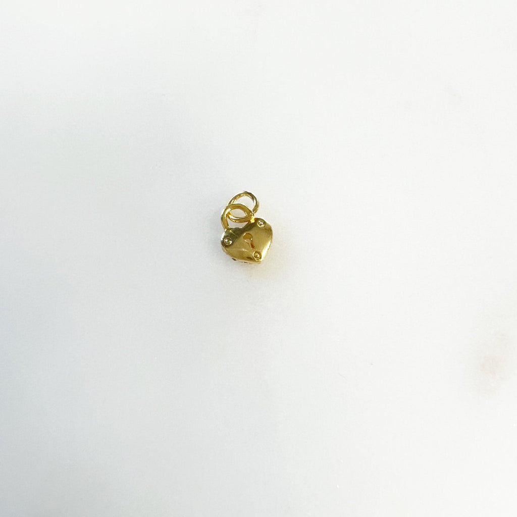 Gold Plated Teeny Tiny CZ Heart Shaped Pad Lock Charm with Jumpring