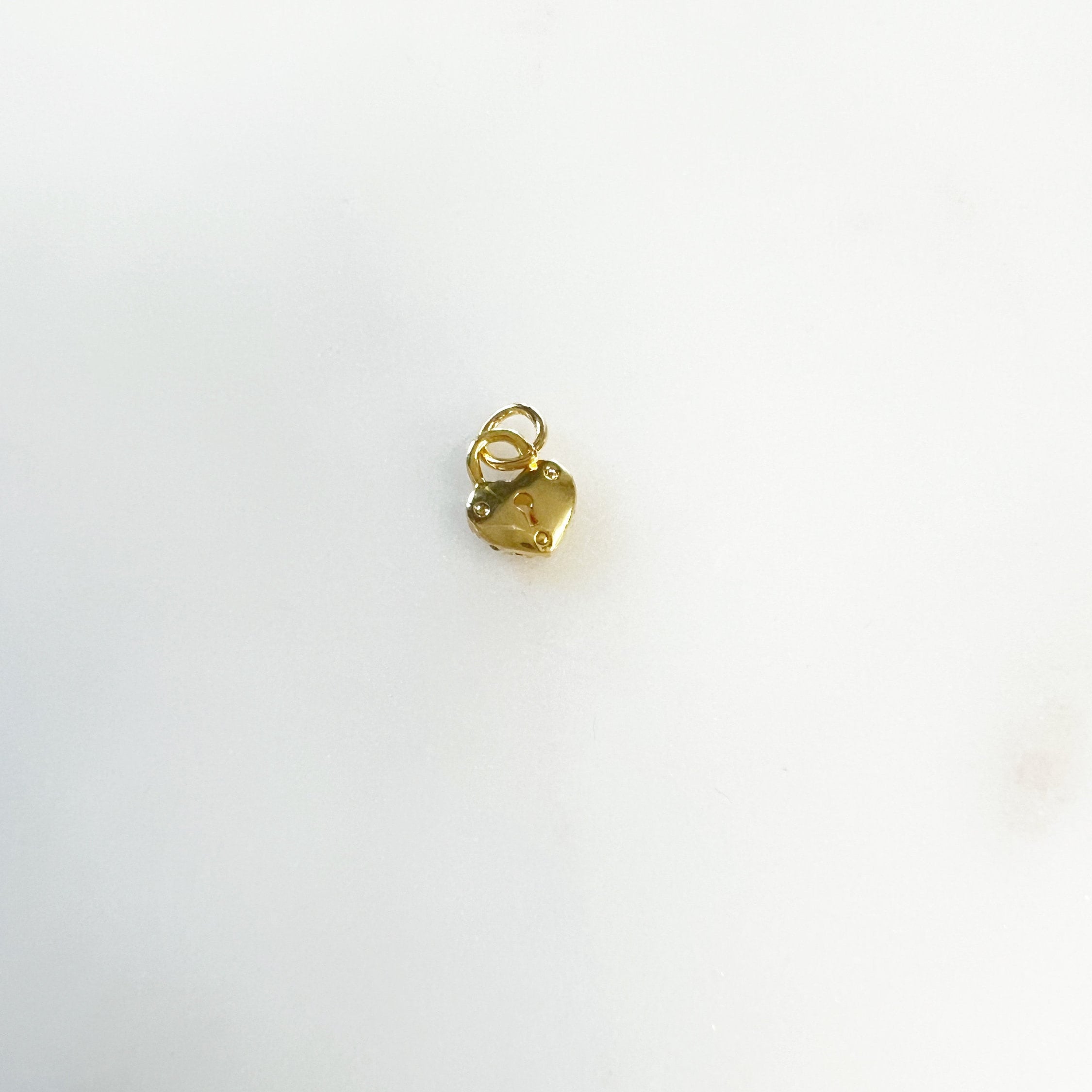 Gold Plated Teeny Tiny CZ Heart Shaped Pad Lock Charm with Jumpring